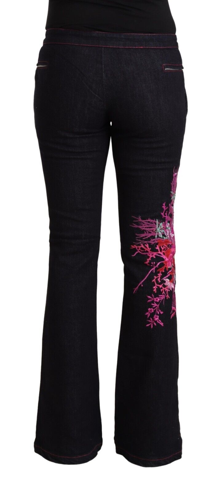 Exte Black Cotton Stretch Mid Waist Cotton Flared Denim Jeans - Fizigo