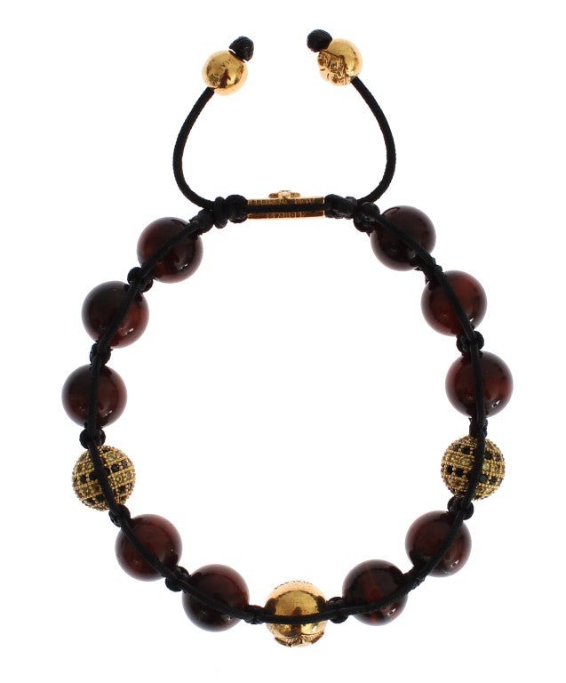 Nialaya CZ Red Tigers Eye Gold 925 Silver Bracelet - Fizigo
