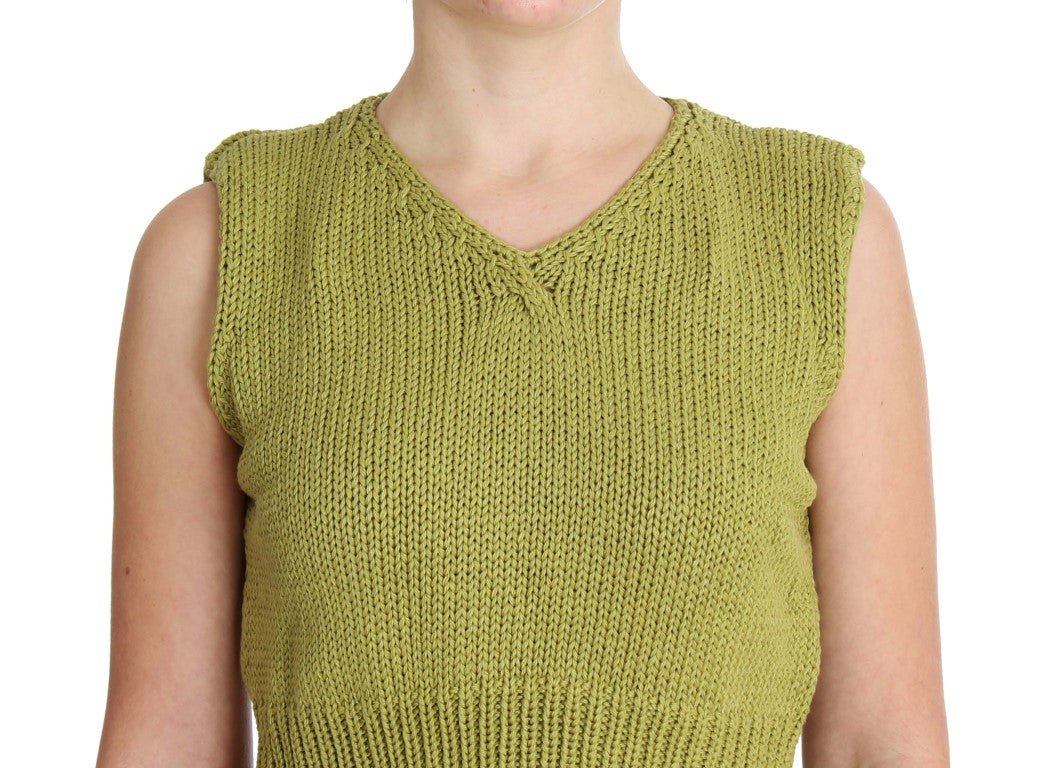 PINK MEMORIES Green Cotton Blend Knitted Sleeveless Sweater - Fizigo