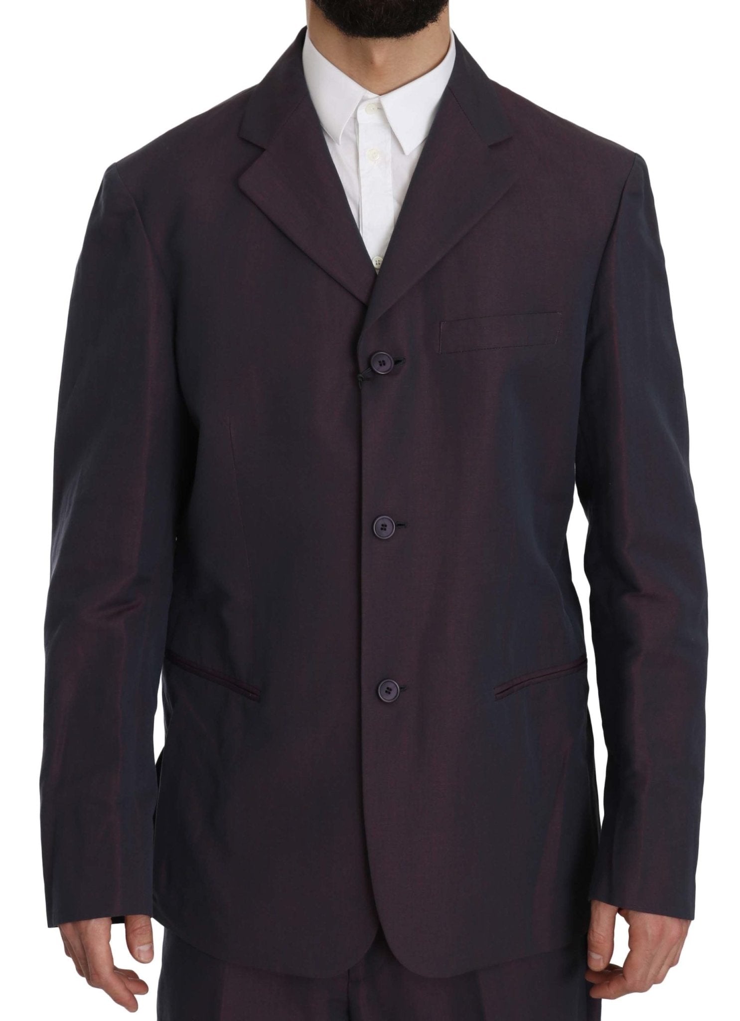 Romeo Gigli Purple Solid Two Piece 3 Button Linen Suit - Fizigo