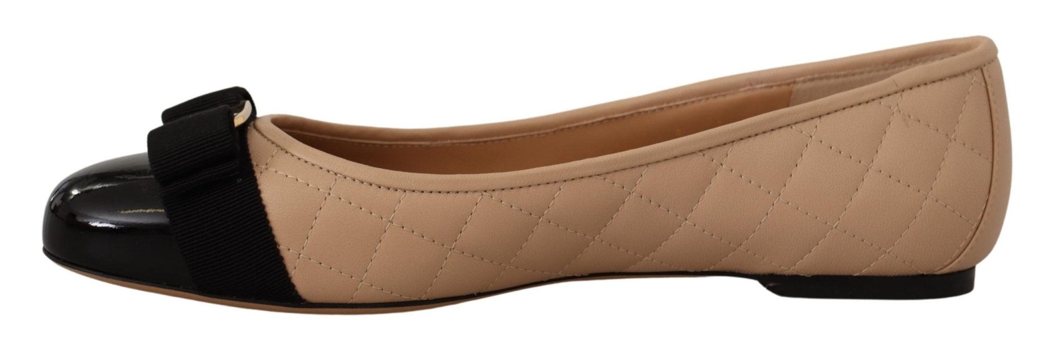 Salvatore Ferragamo Beige and Black Nappa Leather Ballet Flat Shoes - Fizigo