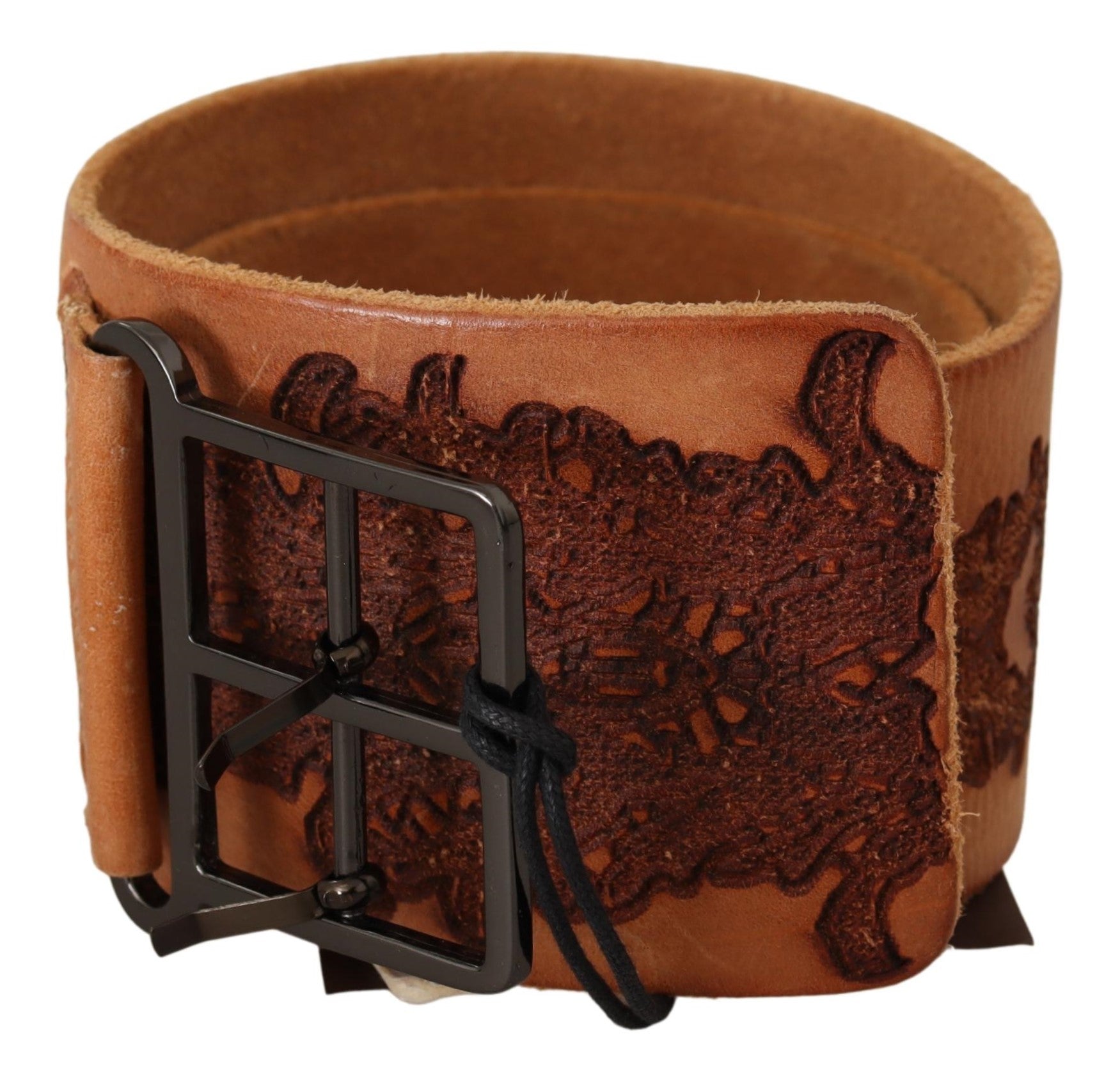 Scervino Street Brown Genuine Leather Black Logo Buckle Belt - Fizigo