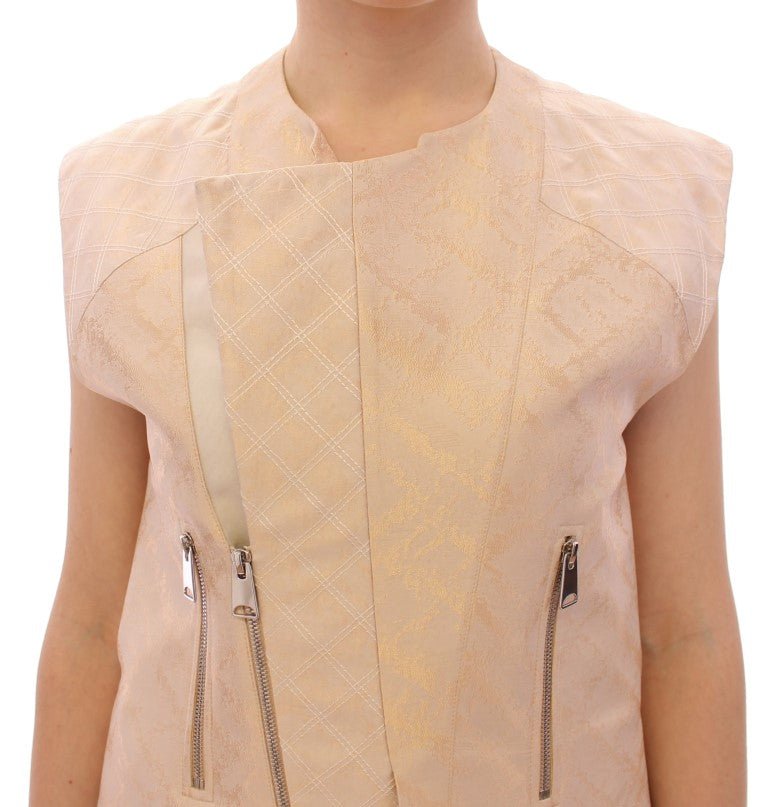 Zeyneptosum Beige brocade sleeveless jacket - Fizigo
