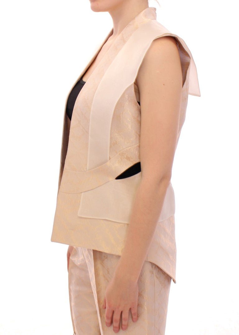 Zeyneptosum Beige brocade sleeveless jacket vest - Fizigo